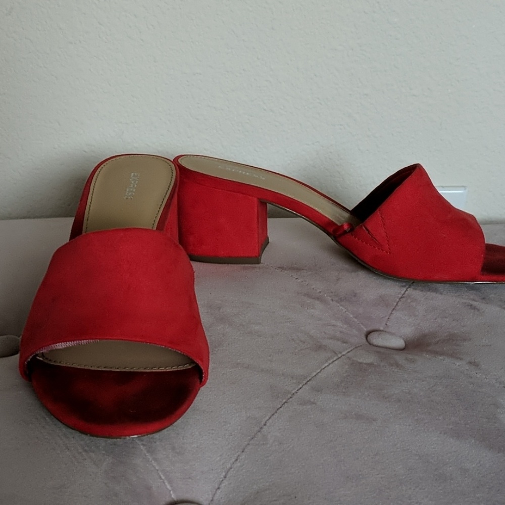 Red Open Toe Mule Heels